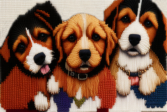 Three puppies latch hook kits, Carpet finished size: 23.6"X15.8"/60X40cm