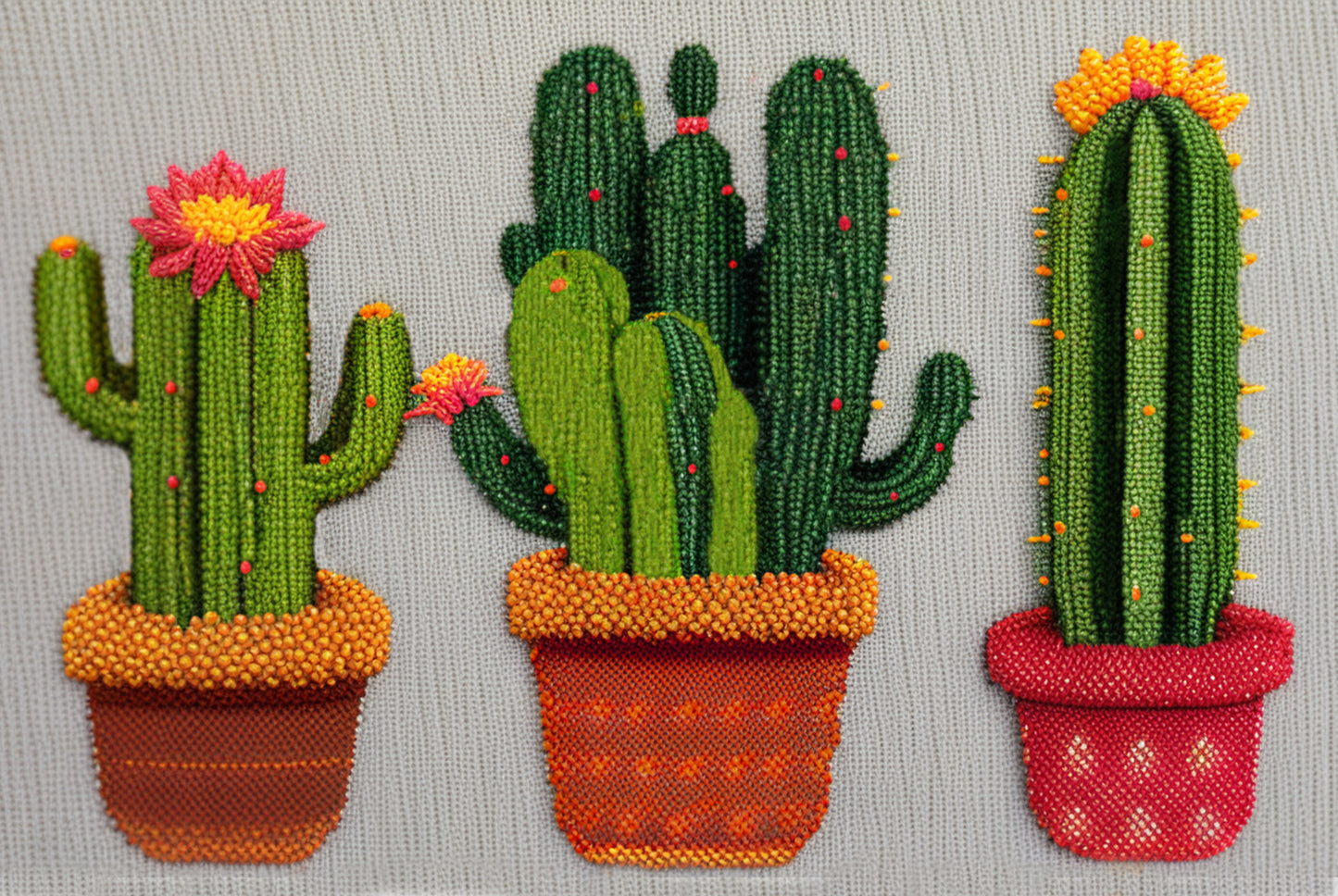 Three cactus latch hook kits for adults, size 23.6''X15.8''/60X40 CM